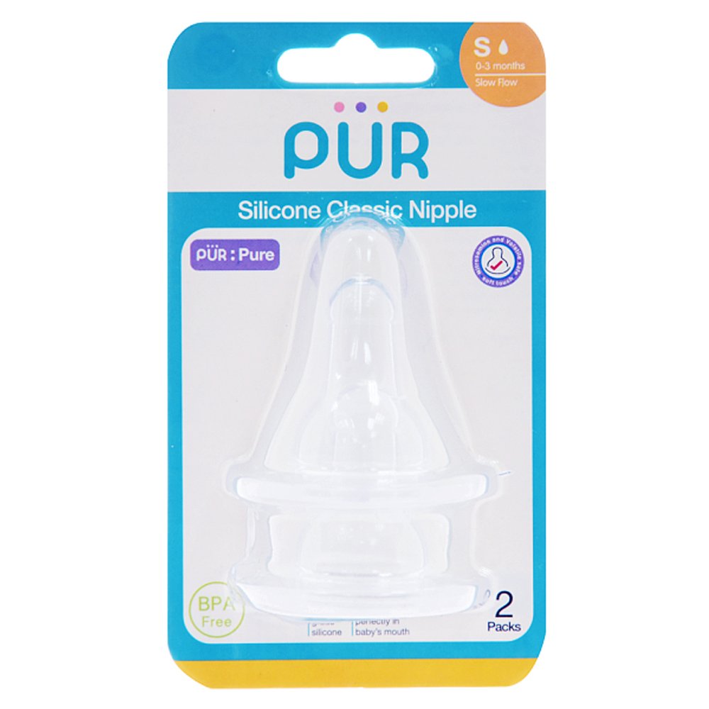 PUR Classic Slim Neck Nipple Size S – 2pk