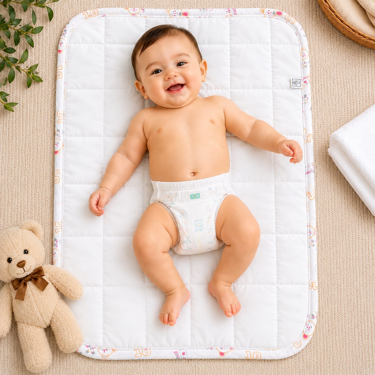 Quilted Baby Diaper Changing Sheet Both Side Cotton White