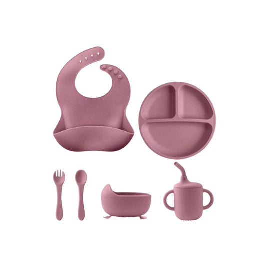 Baby Silicone Tableware Set 6Pcs-Maroon