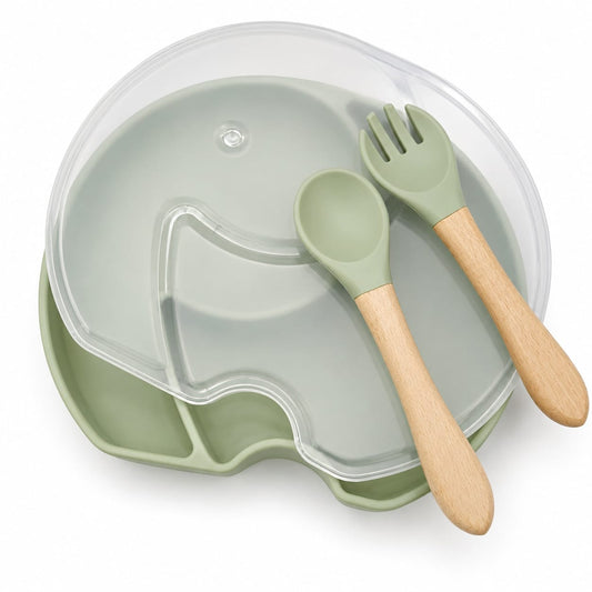 Baby Silicone Feeding Plate Set with Lid, Spoon & Fork | BPA-Free Toddler Dinnerware