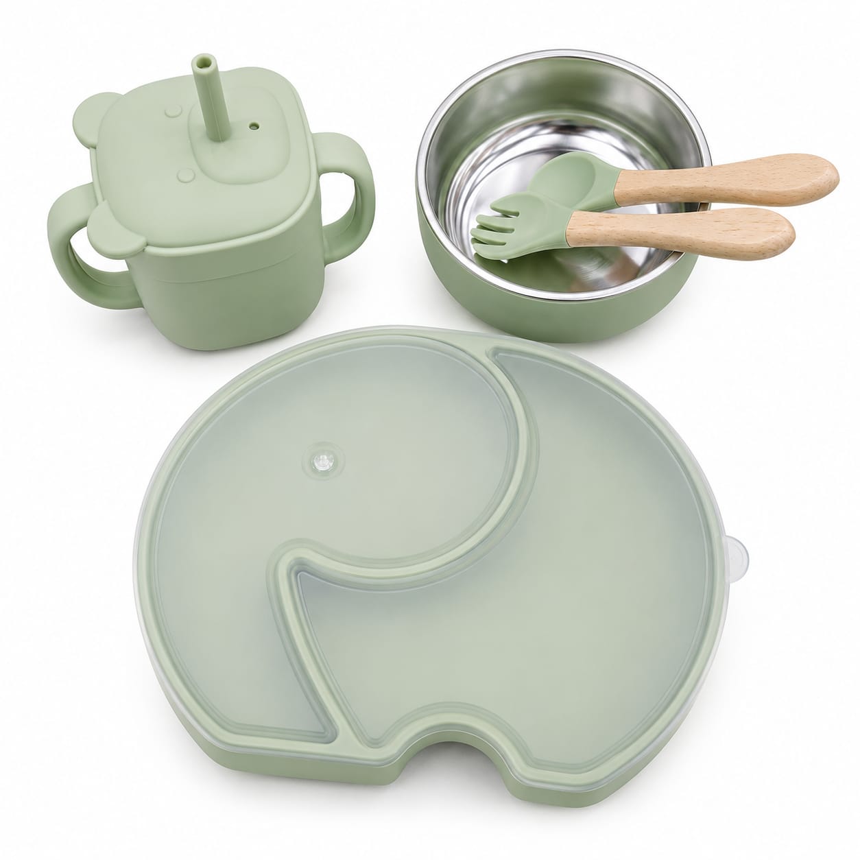 Complete Baby Feeding Set with Lid, Straw Cup, Stainless Steel Bowl & Utensils | BPA-Free Feeding Kit