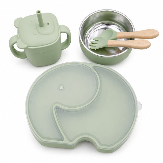Complete Baby Feeding Set with Lid, Straw Cup, Stainless Steel Bowl & Utensils | BPA-Free Feeding Kit