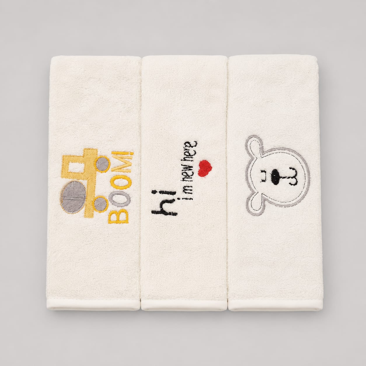 Embroidered White Washcloths PK3
