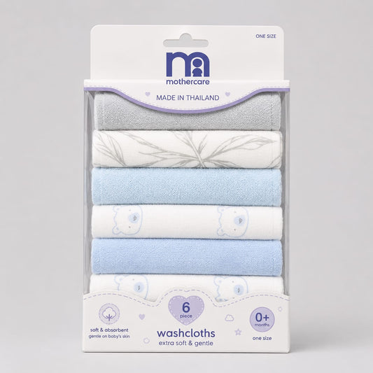 Mothercare Washcloths Blue Pk6