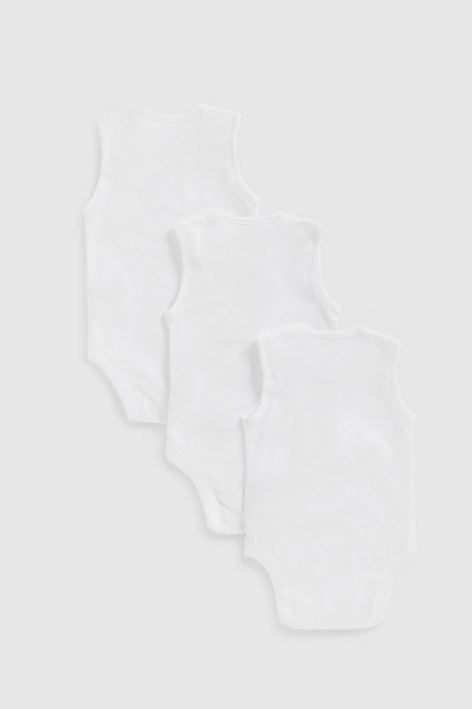 White Sleeveless Bodysuits/Onesies - Innerwear 6-9m PK3