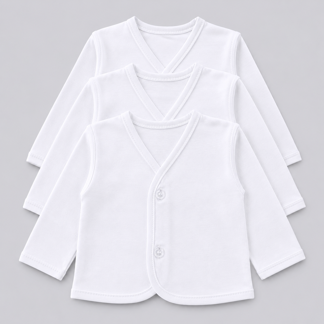 Front Open Baby Cotton Vest Long Sleeve PK3