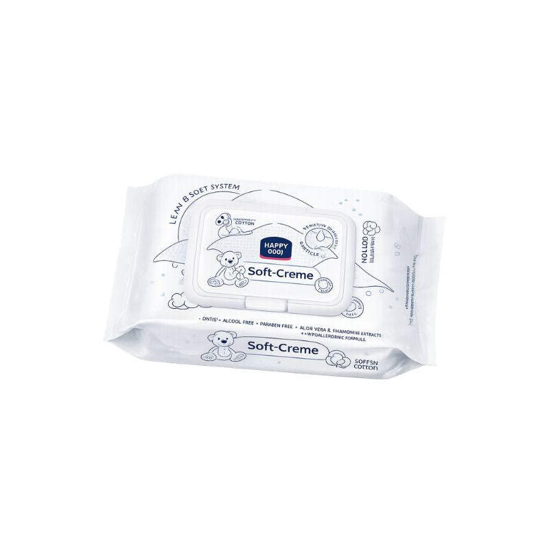 Cotton Soft Cream Happy Baby Wipes 0% Alcohol 70 Pcs