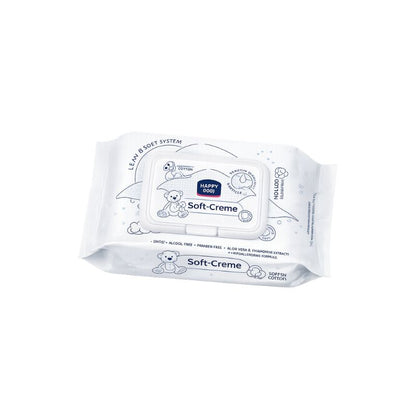 Cotton Soft Cream Happy Baby Wipes 0% Alcohol 70 Pcs
