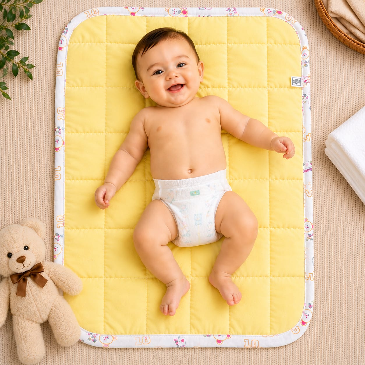 Quilted Baby Diaper Changing Sheet Both Side Cotton Yellow