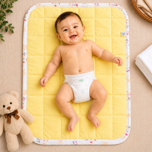 Quilted Baby Diaper Changing Sheet Both Side Cotton Yellow