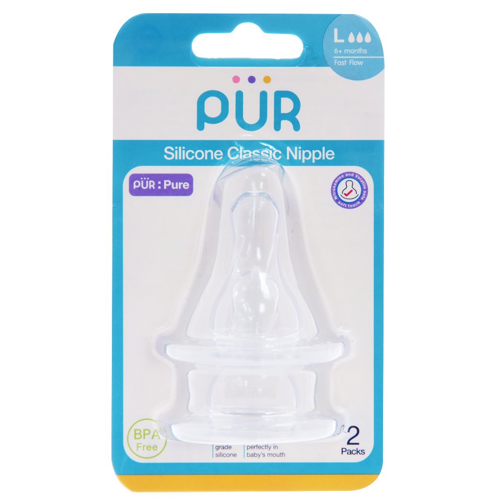 PUR Classic Slim Neck Nipple Size L – 2pk