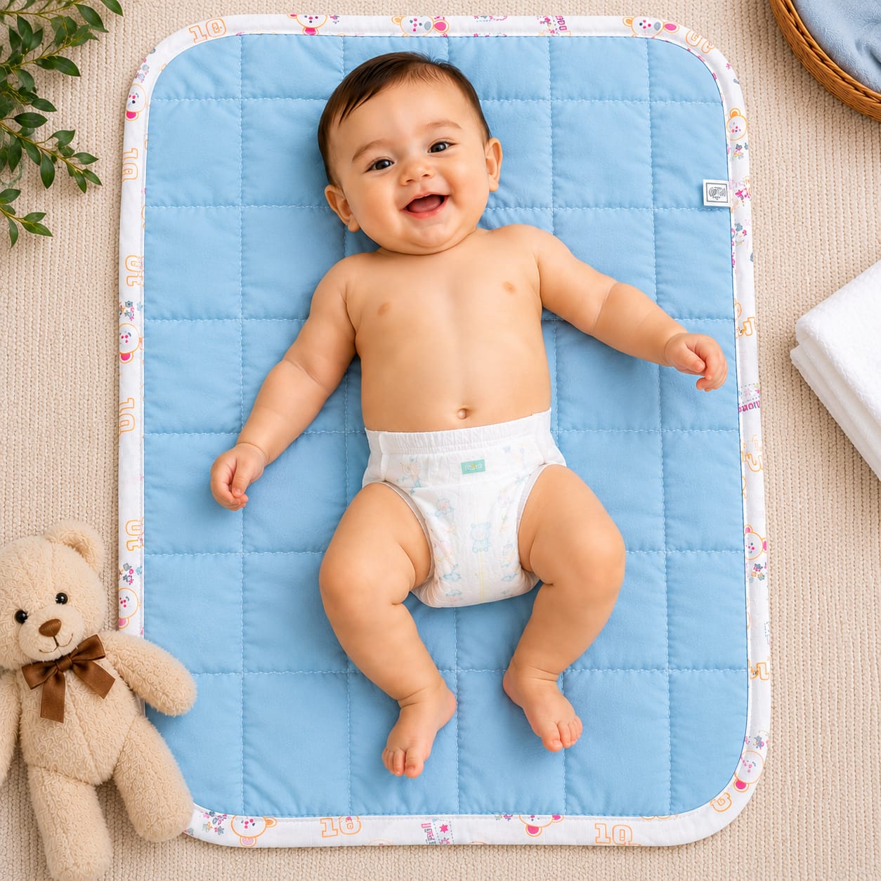 Quilted Baby Diaper Changing Sheet Both Side Cotton Blue