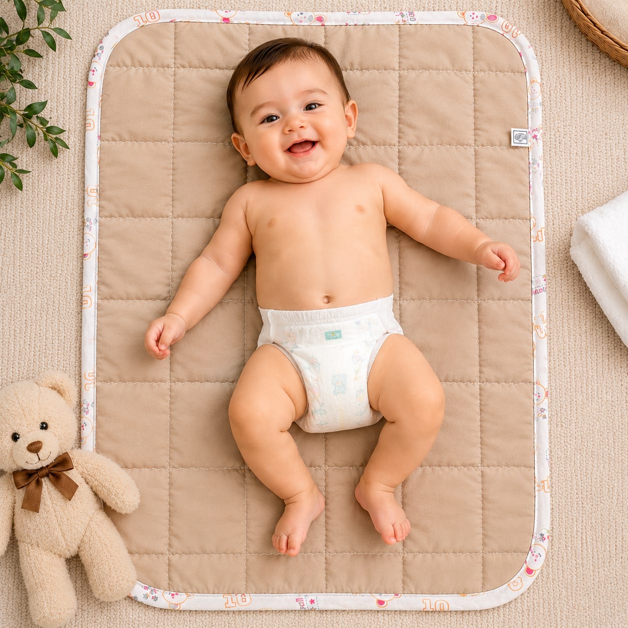 Quilted Baby Diaper Changing Sheet Both Side Cotton Brown