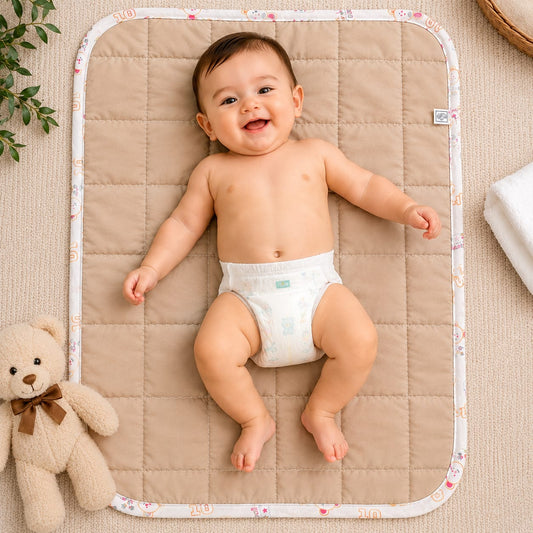 Quilted Baby Diaper Changing Sheet Both Side Cotton Brown