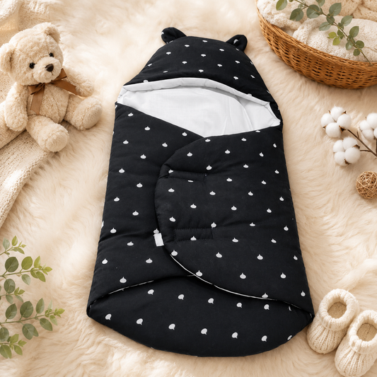 Black Polka Hooded Carry Nest Cotton