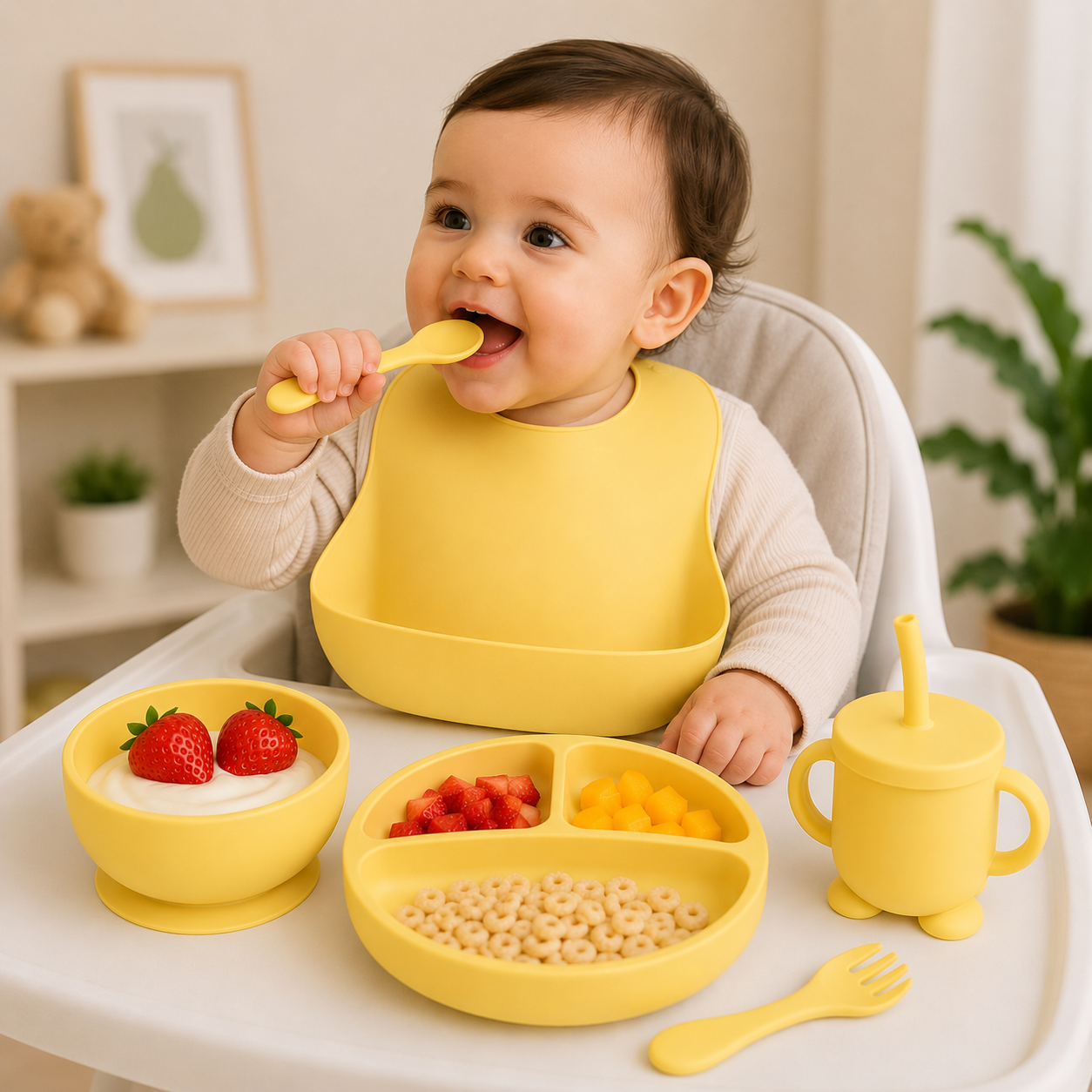 Baby Silicone Tableware Set 6Pcs-Yellow