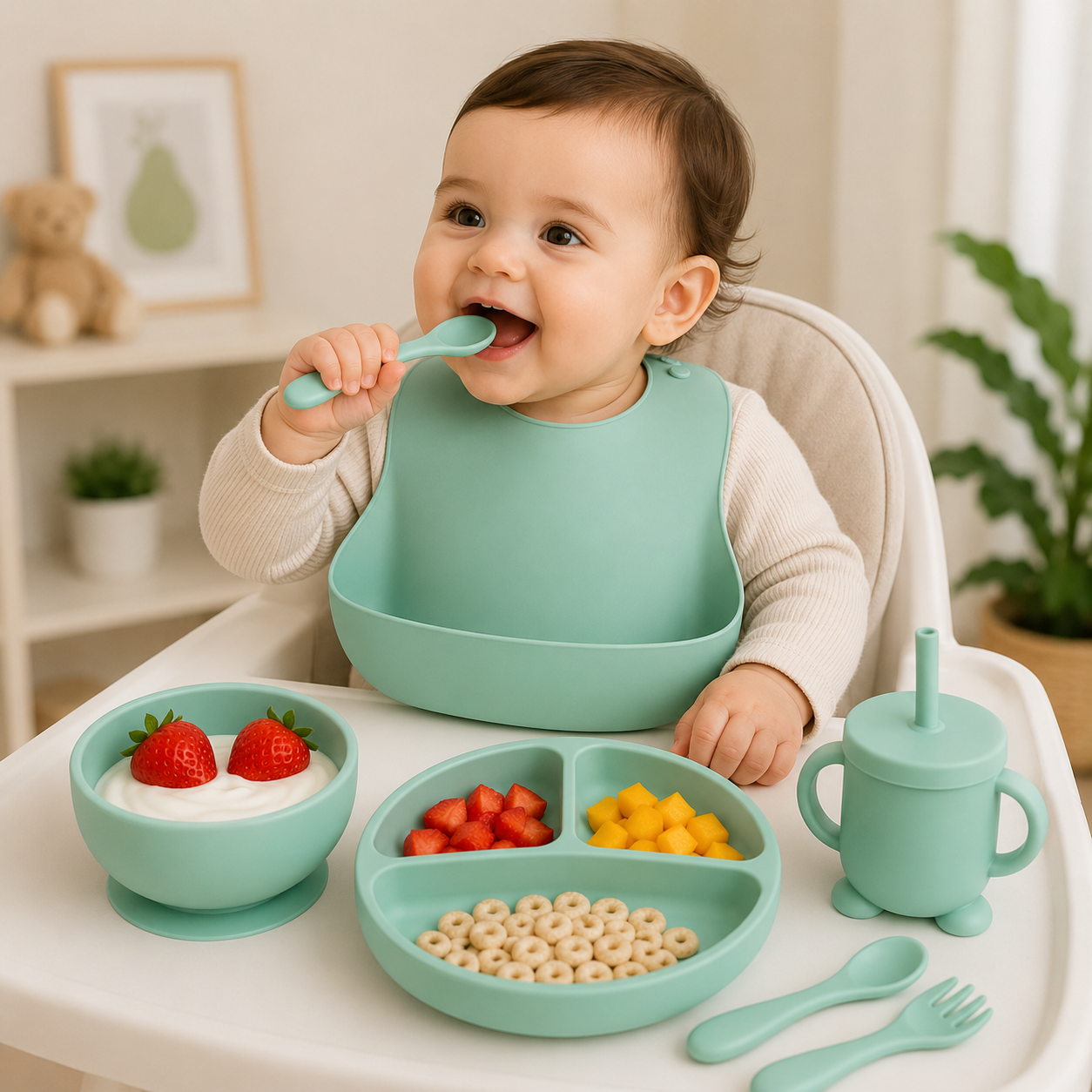 Baby Silicone Tableware Set 6Pcs-Green