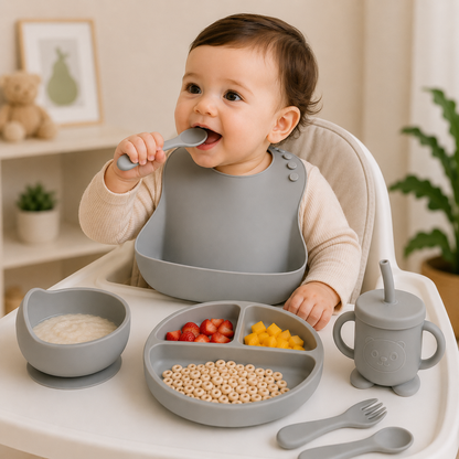Baby Silicone Tableware Set 6Pcs-D Grey