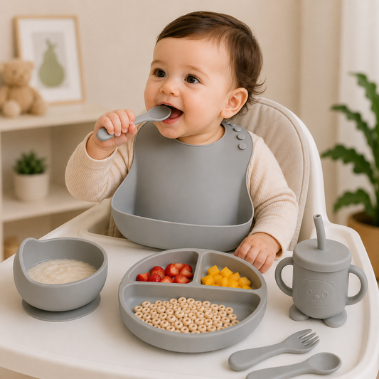 Baby Silicone Tableware Set 6Pcs-D Grey