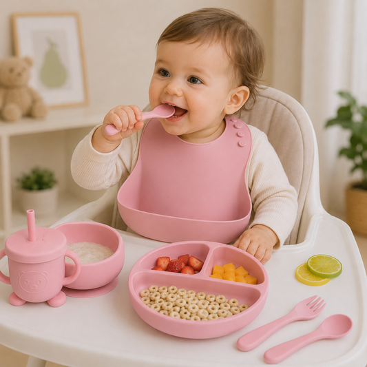 Baby Silicone Tableware Set 6Pcs-Pink