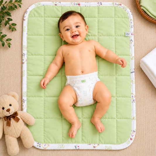 Quilted Baby Diaper Changing Sheet Both Side Cotton Green
