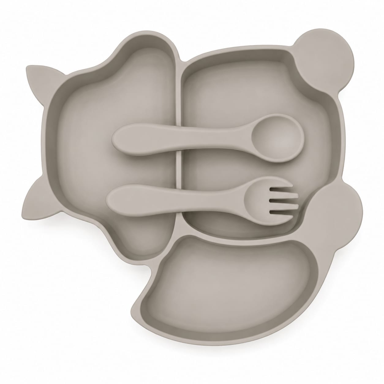Silicone Divided Suction Plate Set with Spoon & Fork | BPA-Free Baby Feeding Set