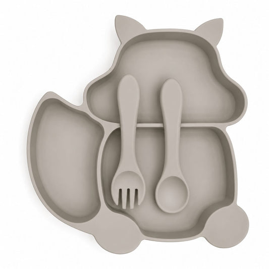 Silicone Divided Suction Plate Set with Spoon & Fork | BPA-Free Baby Feeding Set