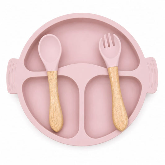 Silicone Divided Suction Plate Set with Spoon & Fork | BPA-Free Baby Feeding Set