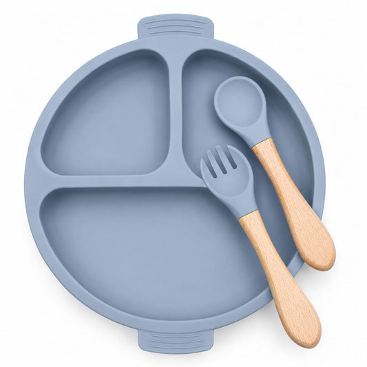 Silicone Divided Suction Plate Set with Spoon & Fork | BPA-Free Baby Feeding Set
