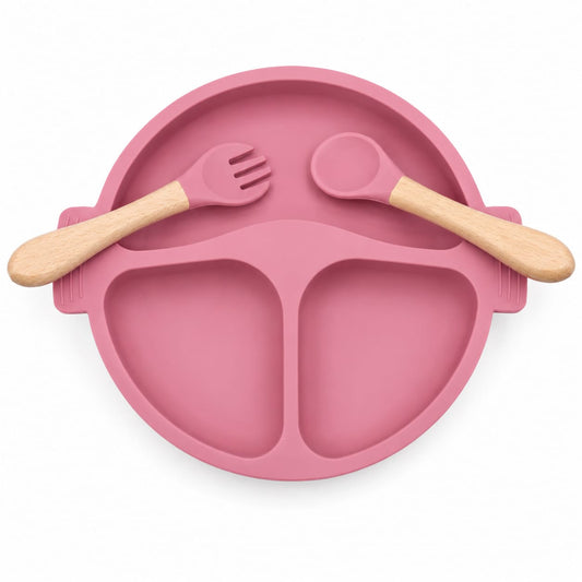 Silicone Divided Suction Plate Set with Spoon & Fork | BPA-Free Baby Feeding Set