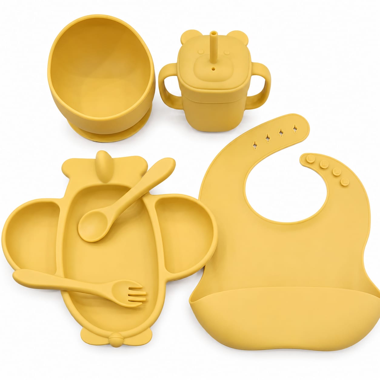 Complete Elephant Silicone Feeding Set with Bib, Suction Bowl, Straw Cup & Utensils | BPA-Free Baby Feeding Kit