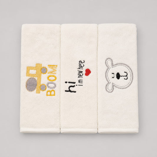 Embroidered White Washcloths PK3