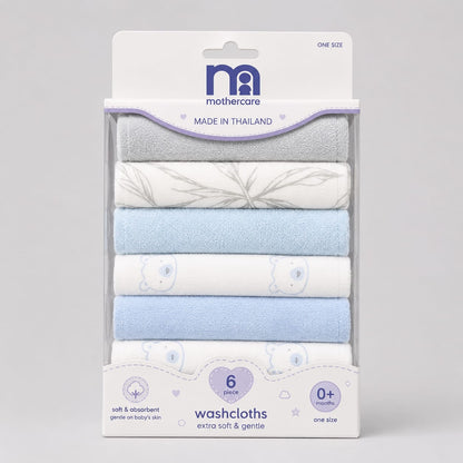 Mothercare Washcloths Blue Pk6