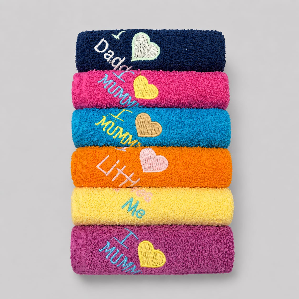 Embroidered Colored Wash Clothes Pk6