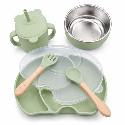 Complete Baby Feeding Set with Lid, Straw Cup, Stainless Steel Bowl & Utensils | BPA-Free Feeding Kit