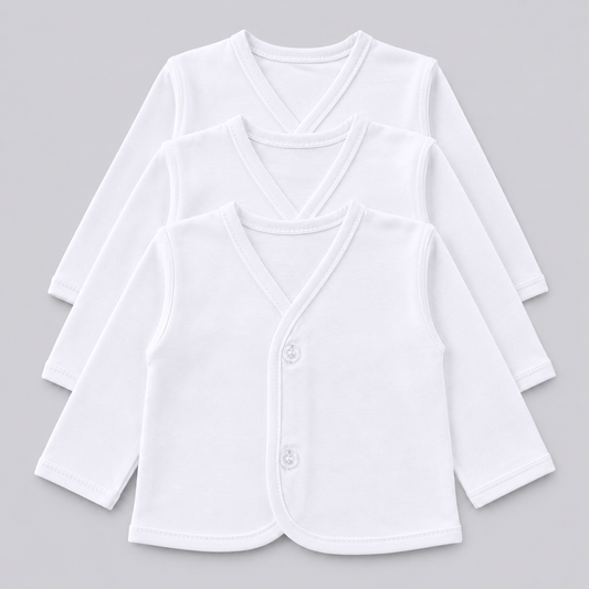 Front Open Baby Cotton Vest Long Sleeve PK3