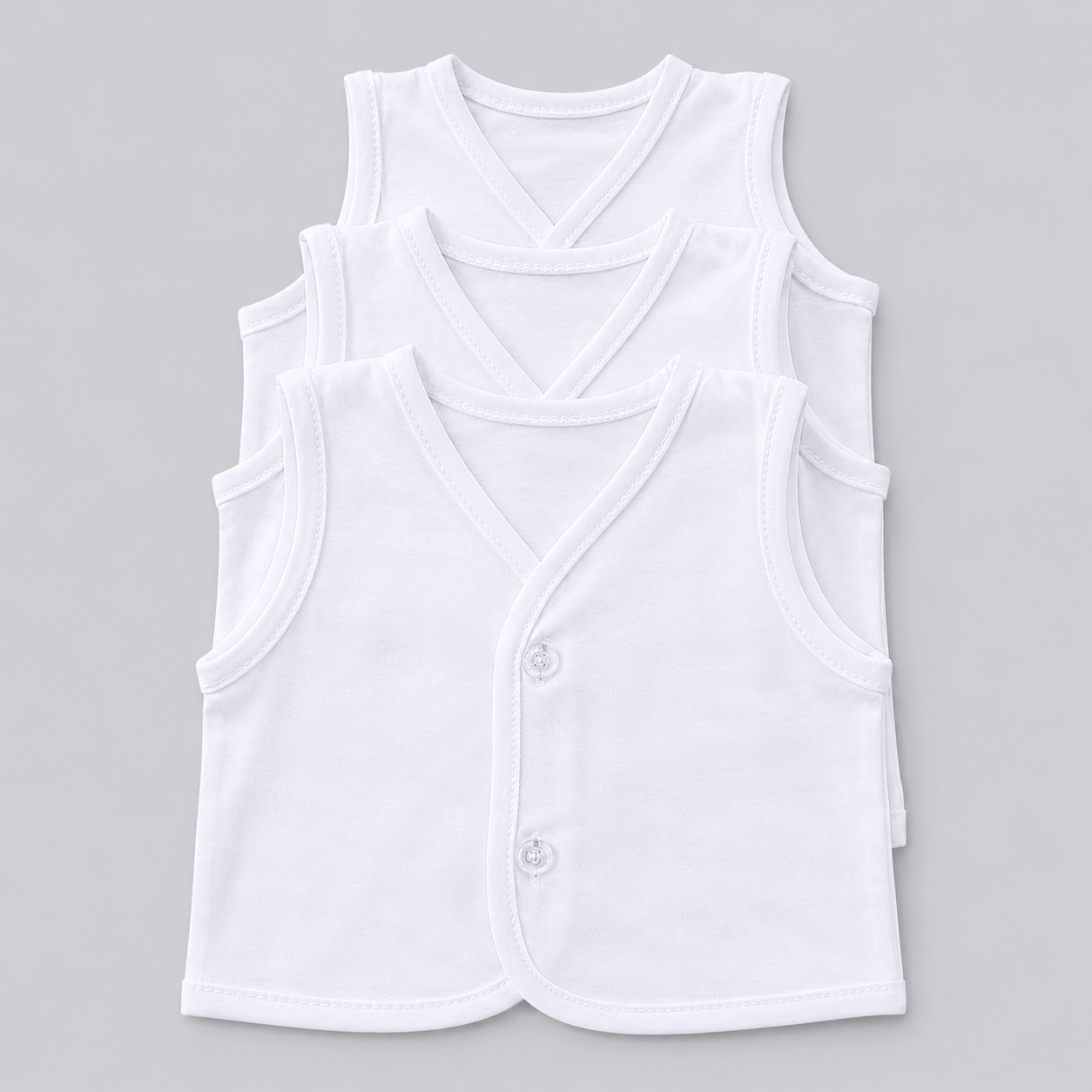 Front Open Baby Cotton Vest Sleeve Less PK3
