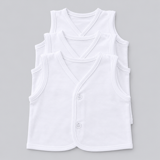 Front Open Baby Cotton Vest Sleeve Less PK3