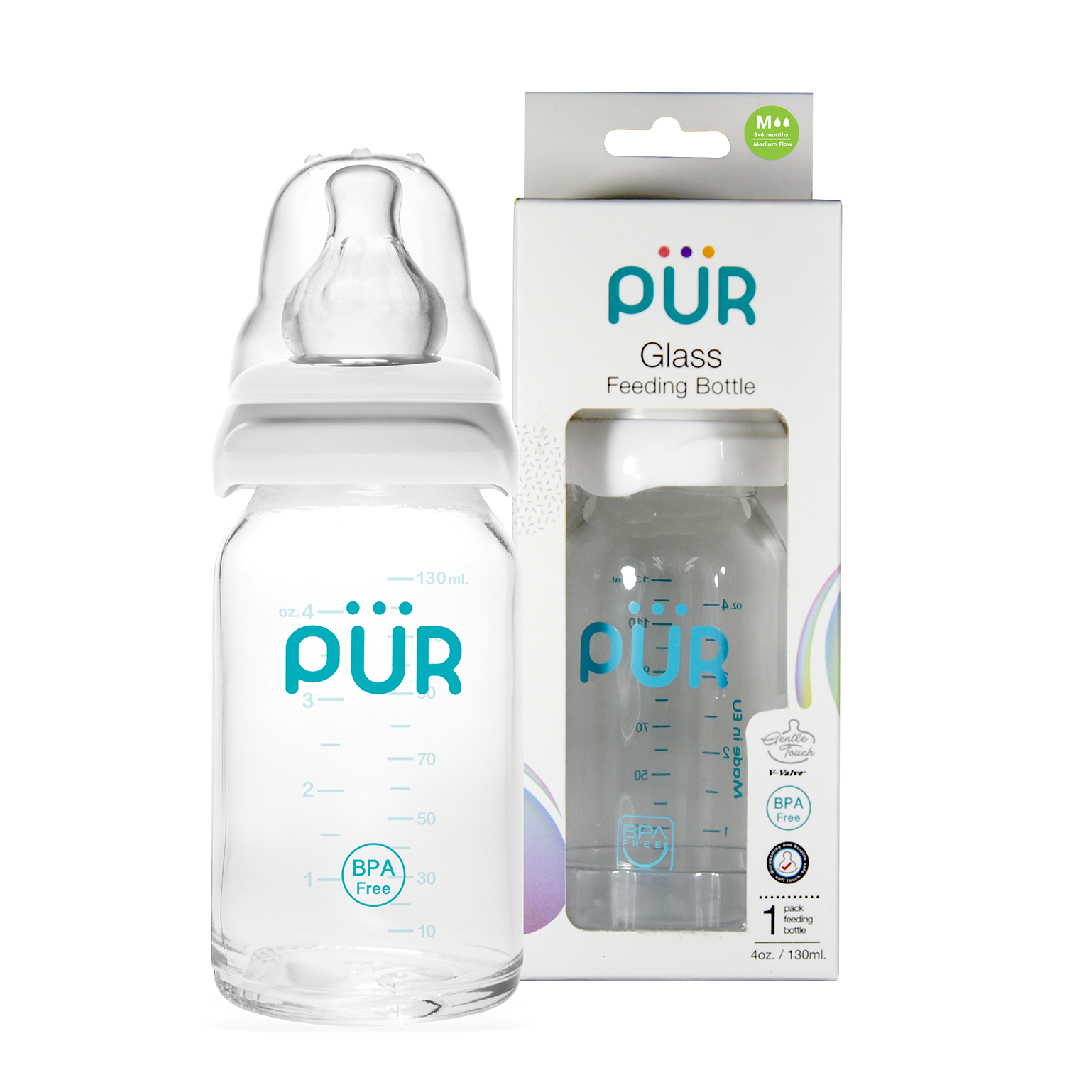 PUR Glass Feeding Bottle 4oz./130ml.
