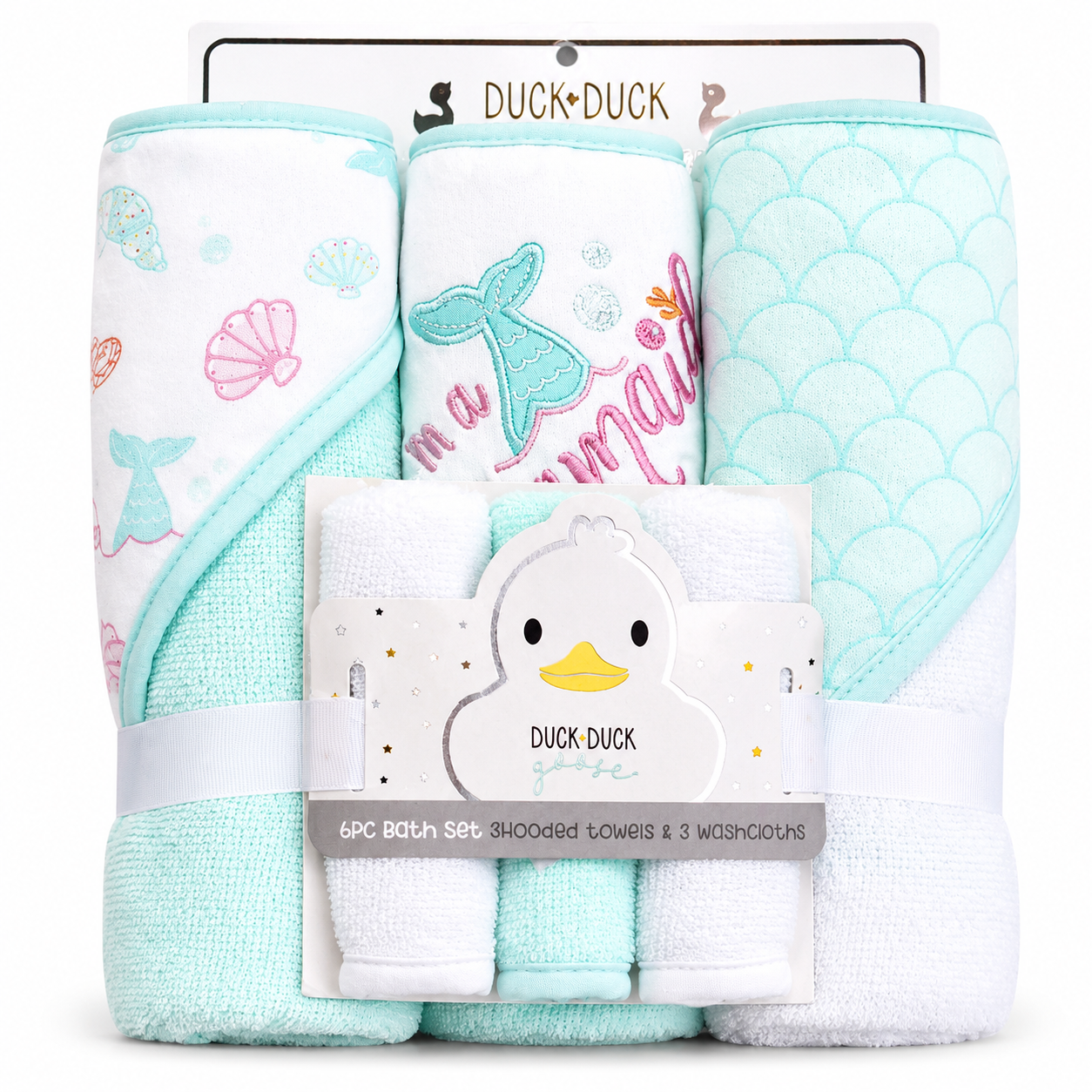 Duck & Duck Pretty 6-Piece Hooded Towel & Washcloth Set