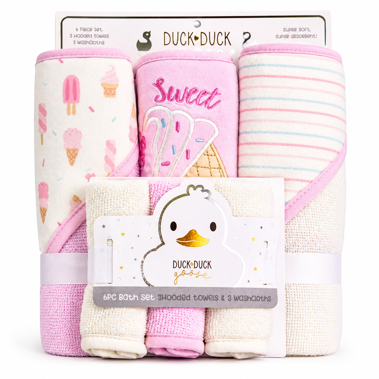 Duck & Duck Pretty 6-Piece Hooded Towel & Washcloth Set